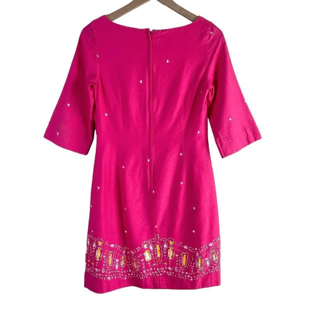 Lilly Pulitzer Fools Jewels Daiquiri Pink Rhinestone Sheath Dress 3/4 Sleeves, 6 - Image 6