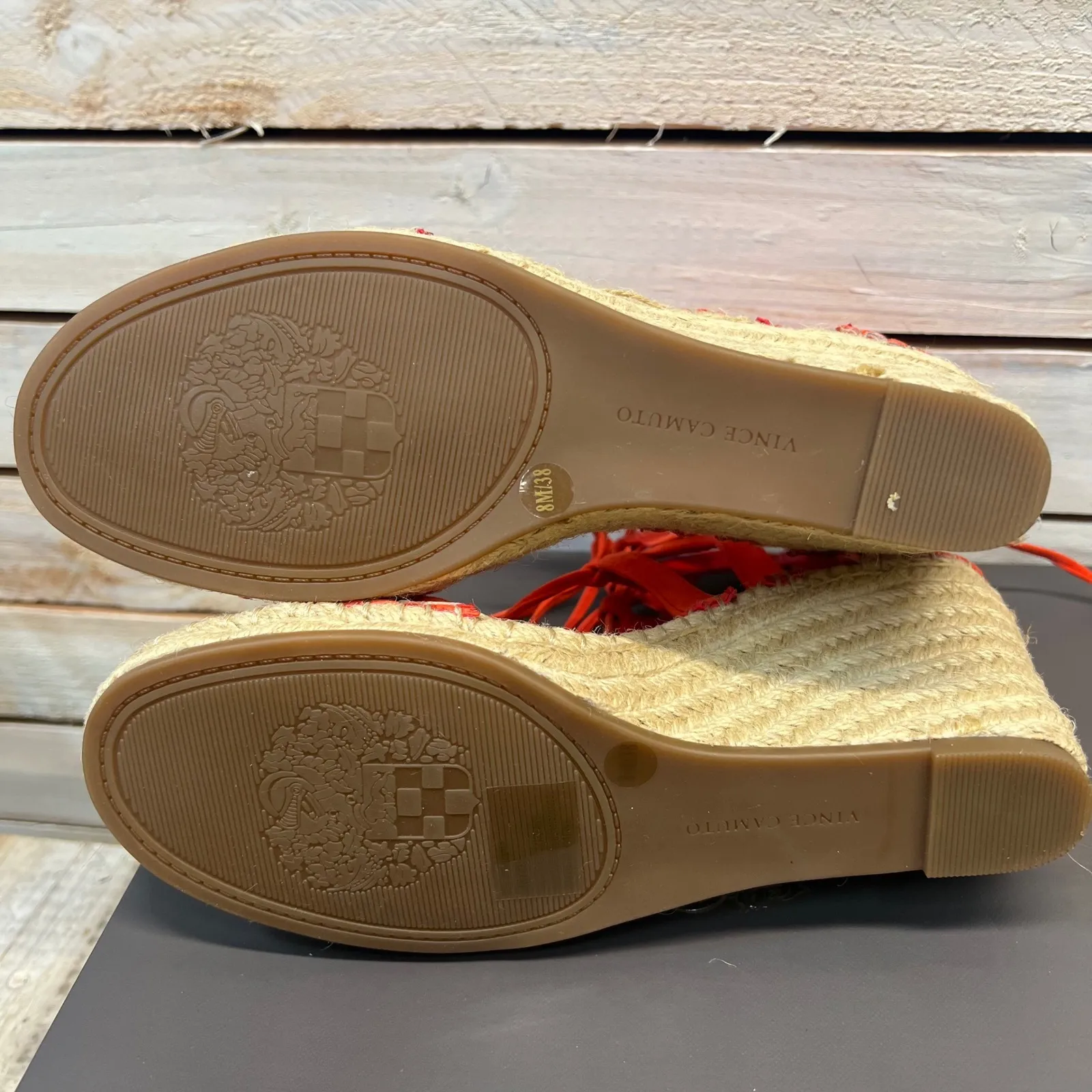 Vince Camuto VC Tannon Blood Orange Suede Lace Up Espadrille Wedge Sandals 8.5 - Image 11