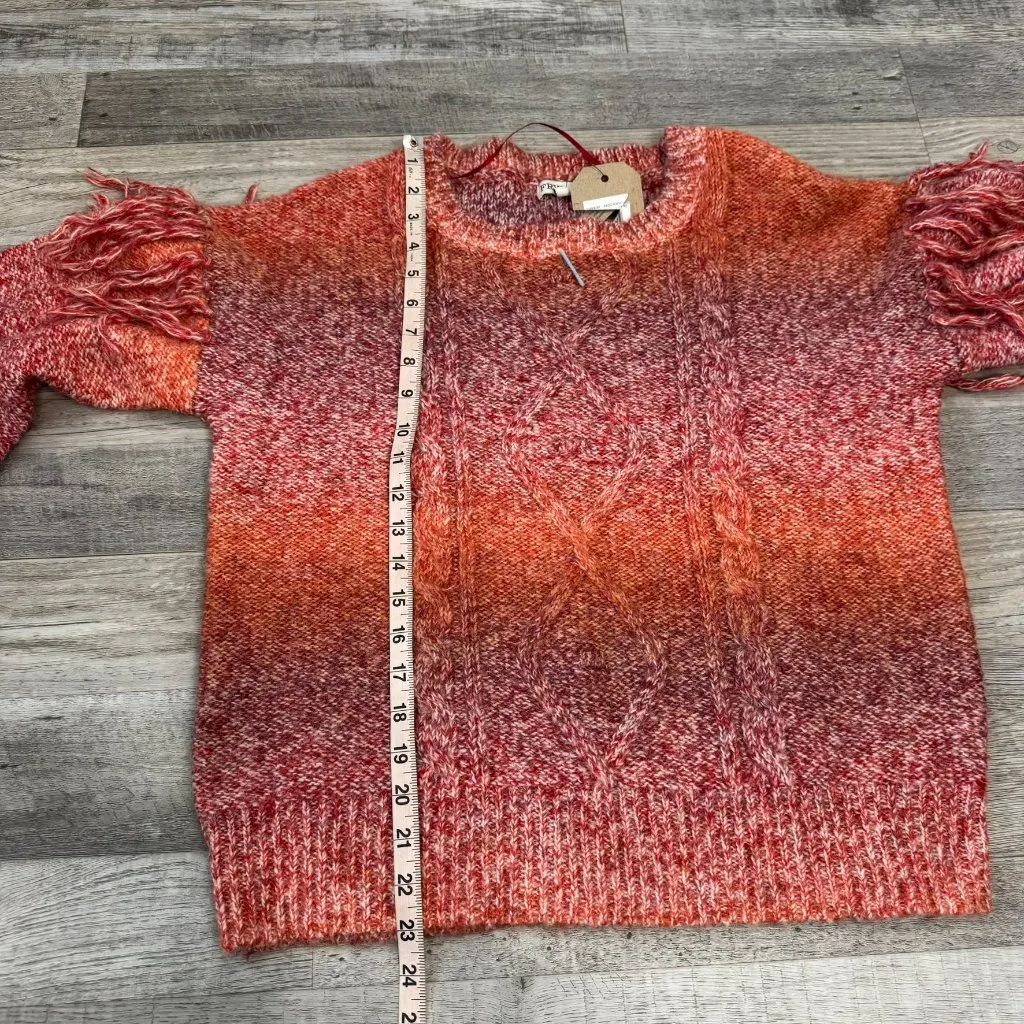 Frye + Co NWT wool blend space dyed ombre fringe womens sweater size medium I43 Pink - Image 10