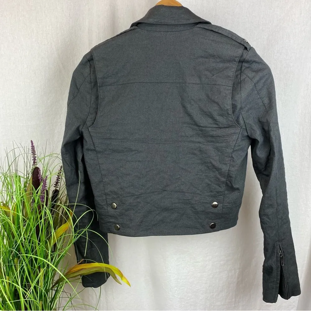 Nicole Miller Artelier Gray Cropped Zip Up Moto Jacket P S - Image 3