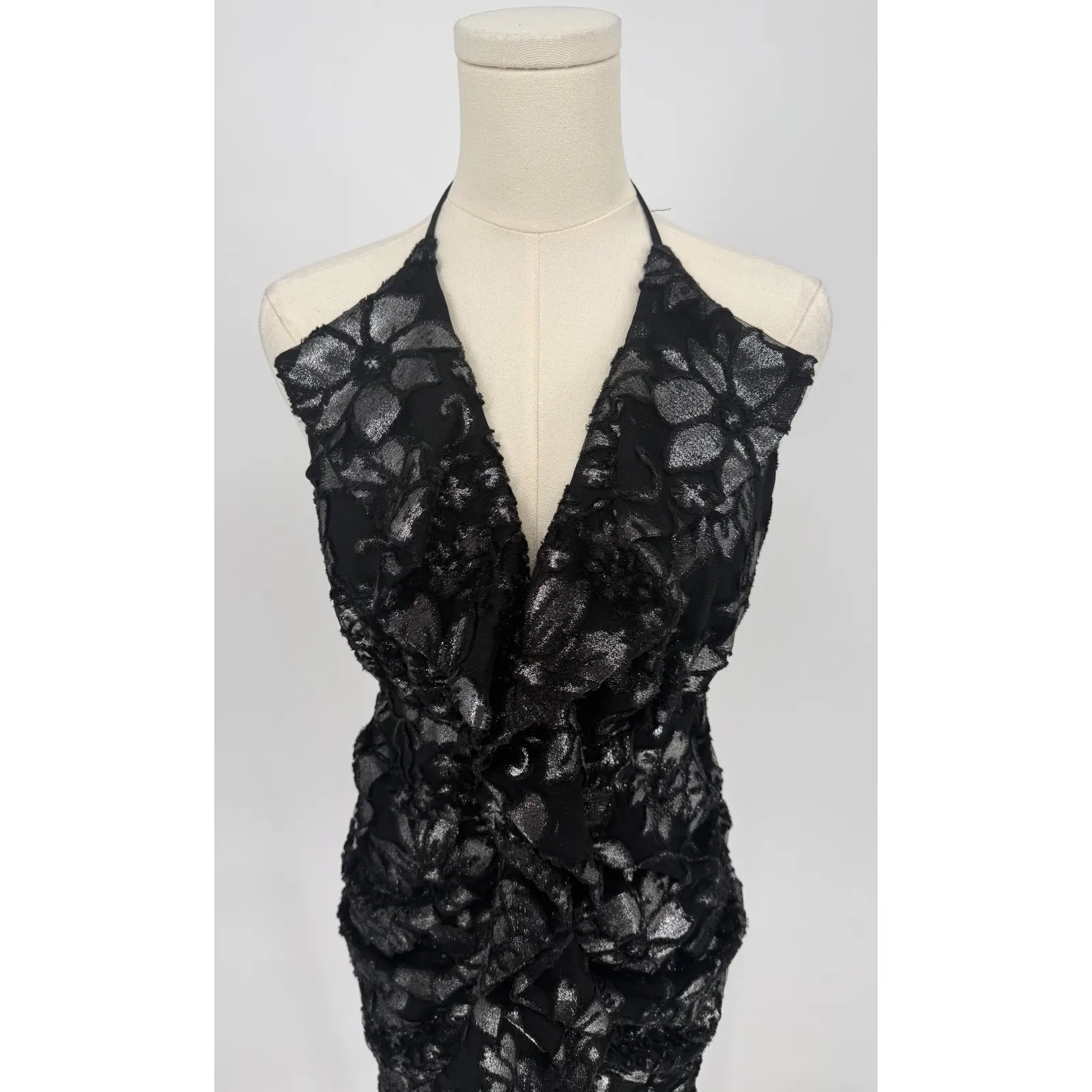 NWT Ramy Brook Hackett Metallic Floral Halter Minidress Gunmetal  Sz 6 $465 - Image 8