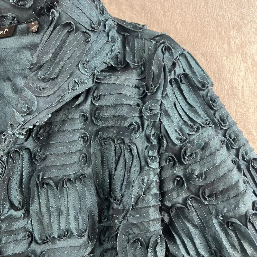 Samuel Dong L Large Jacket Textured Satin Zip Up Statement Evening Wear Art Blue - Image 3
