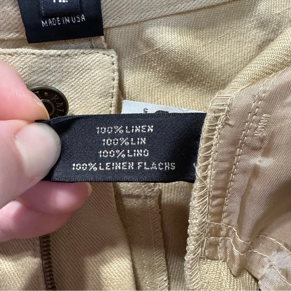 Ralph Lauren Black Label Tan 100% Linen Flare Pants Women's 12 Union Made USA - Image 11