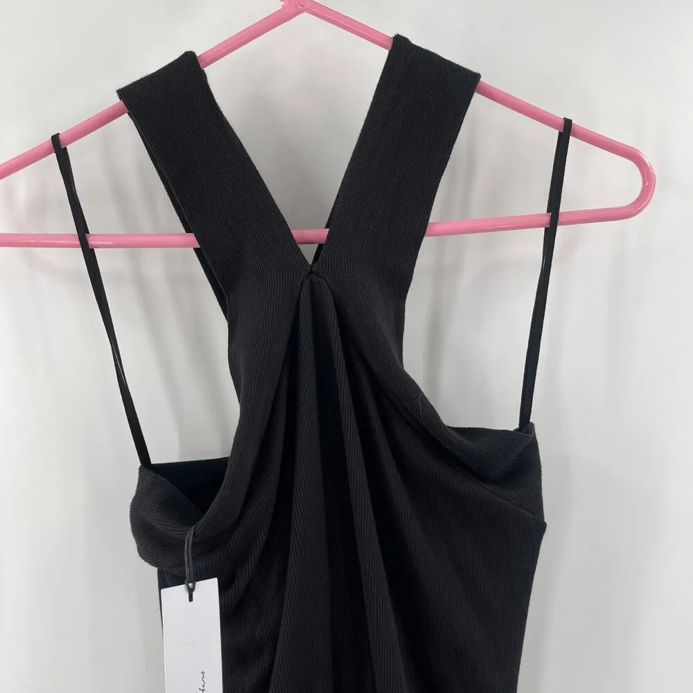 MICHAEL STARS Opaline Dress Size Petite Large Ribbed Black Ultra Rib Midi NWT - Image 7