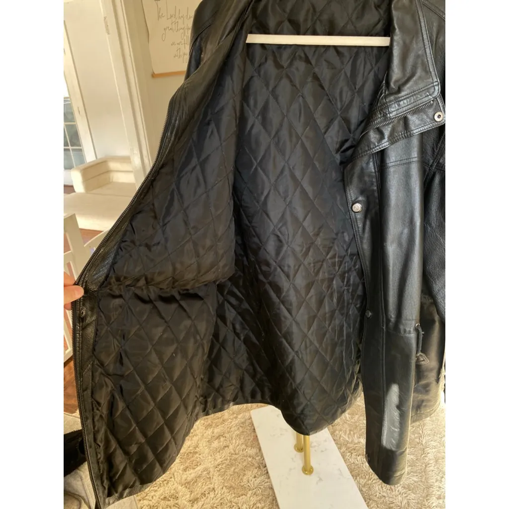 Mazzoni Black Genuine Leather Moto Coat Manhattan Quiet Luxury Streetwear Edgy Size XXL - Image 5