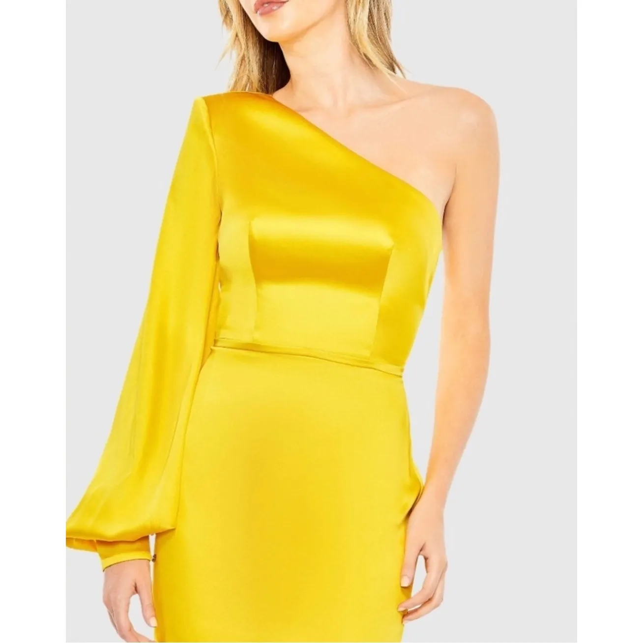 NWT IEENA FOR MAC DUGGAL 26712
Yellow One Shoulder‎ Bishop Sleeve Gown Sz 2 $398 - Image 2