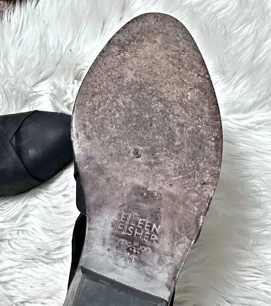 EILEEN FISHER | Cluster Black Leather Cross Strap Booties Ankle Boots | Size 11 - Image 7