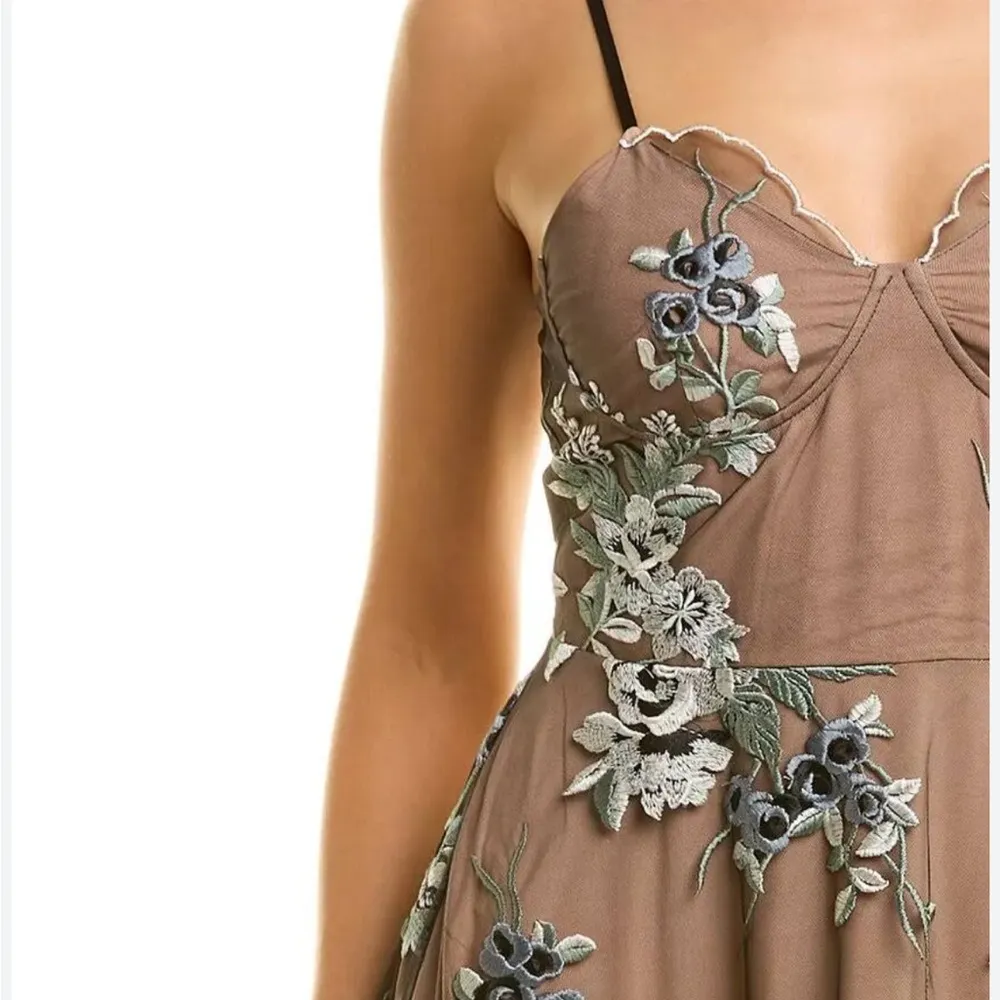 SAU Lee Gabriella Embroidered Dress Black Multi Lace Midi Cocktail Revolve US 2 - Image 4