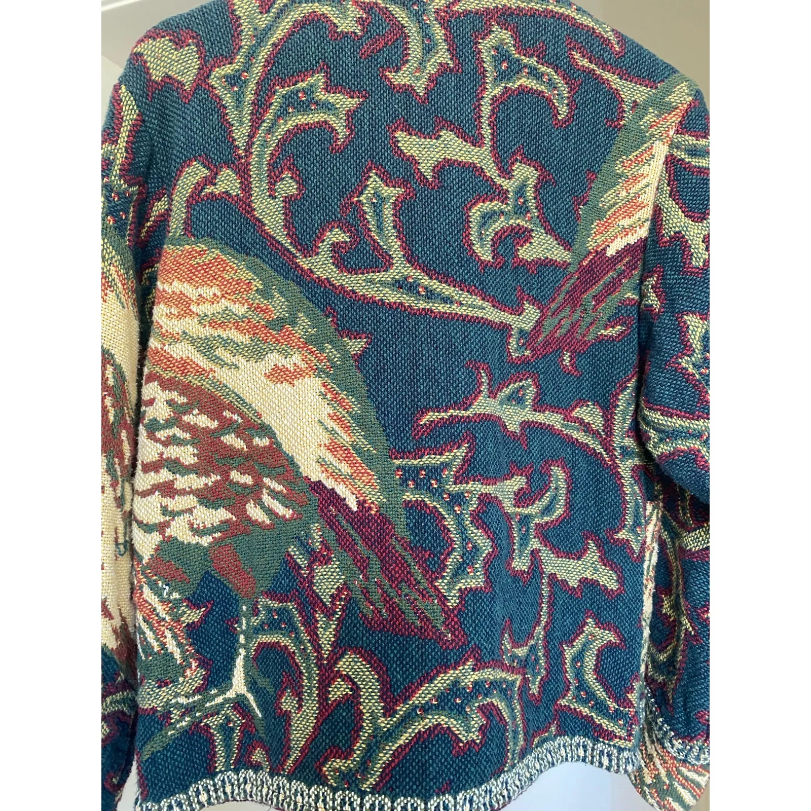Vintage Tapestry Coat Shawl Collar Two Button E. Claire S/M Boho Artsy Western Blue Size M - Image 7