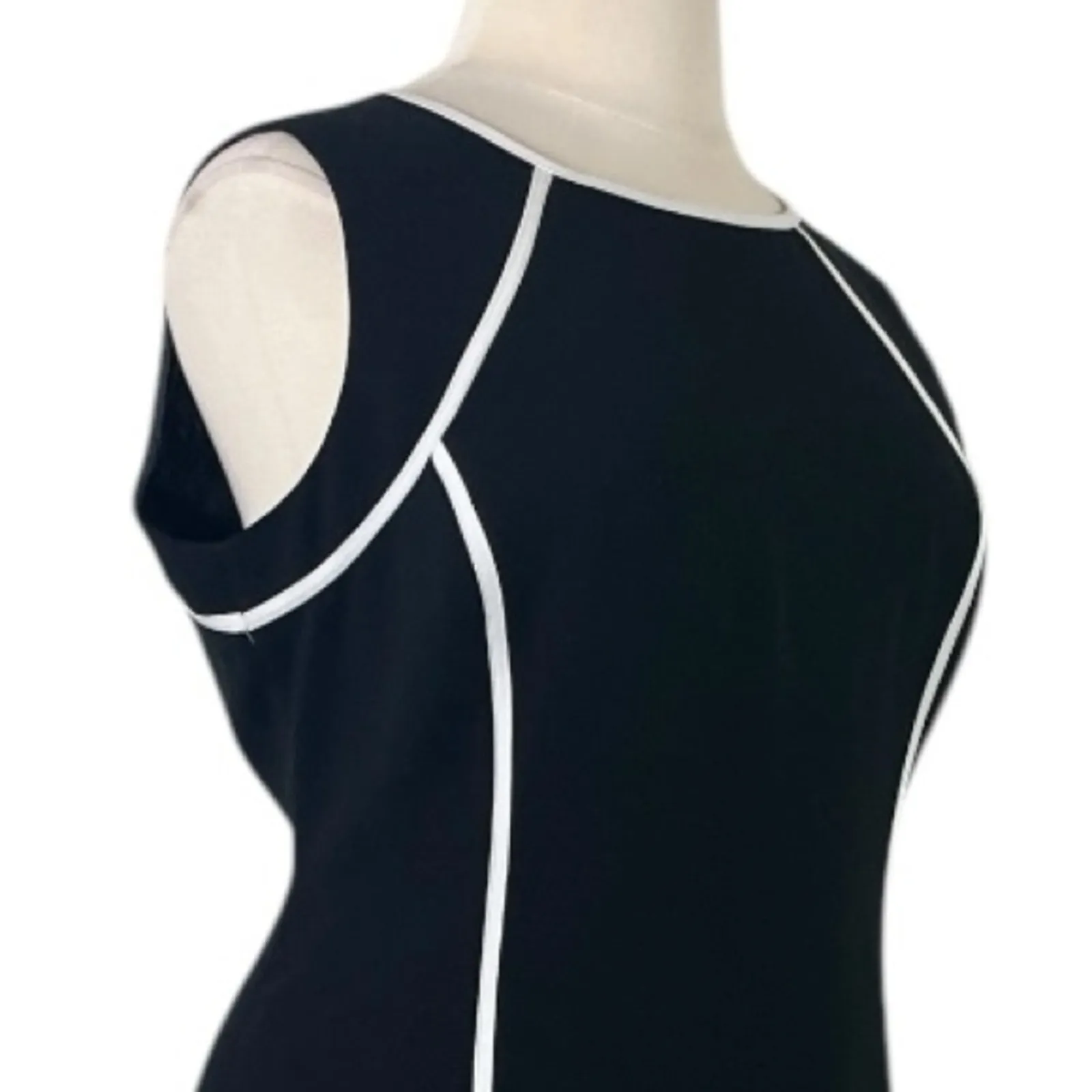 Kasper Sheath Dress Sleeveless Round Neck Black White Trim Women’s Plus Size 18 - Image 8