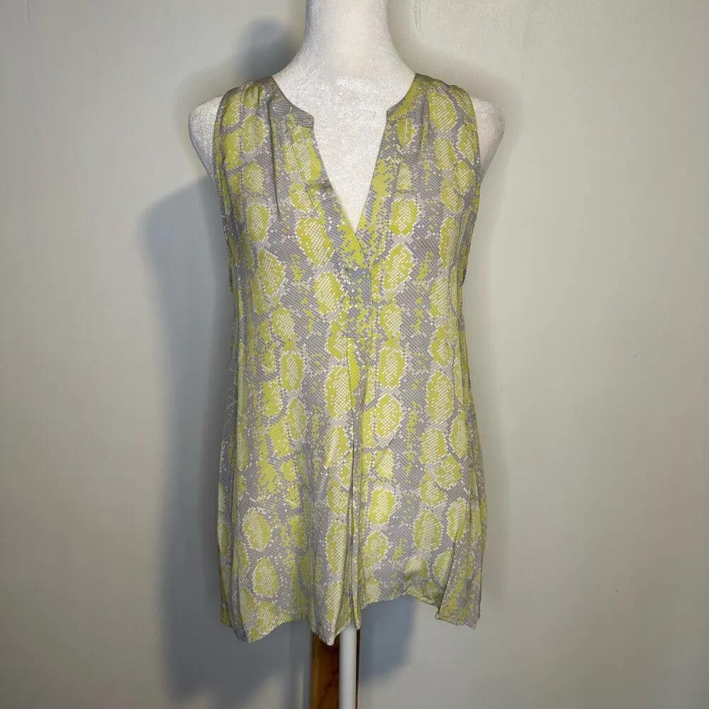 Joie yellow, gray & white snakeskin silk sleeveless top size S - Image 2