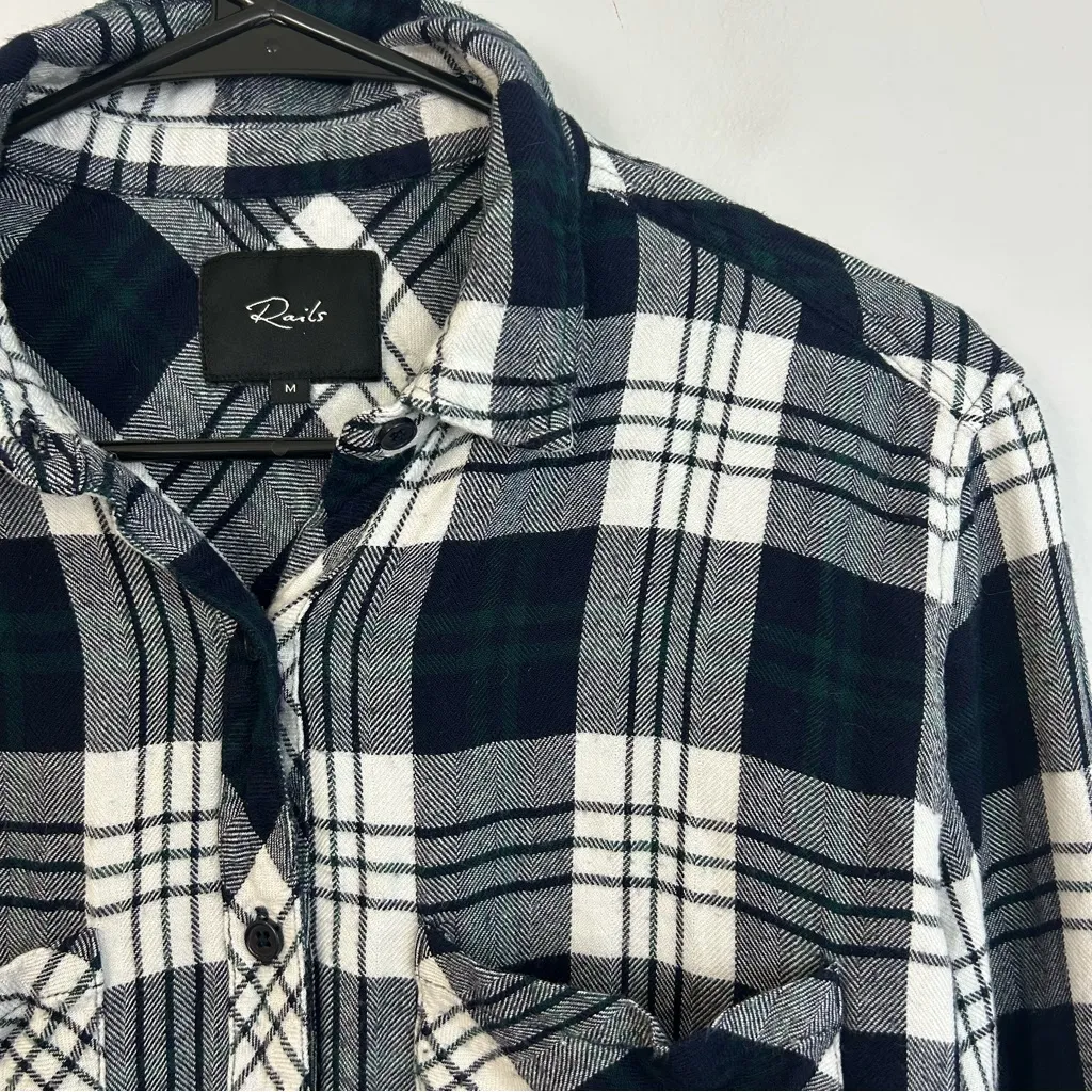 Rails Dylan Relaxed Button down Plaid Shirt White/Navy/Forest Size Medium - Image 6