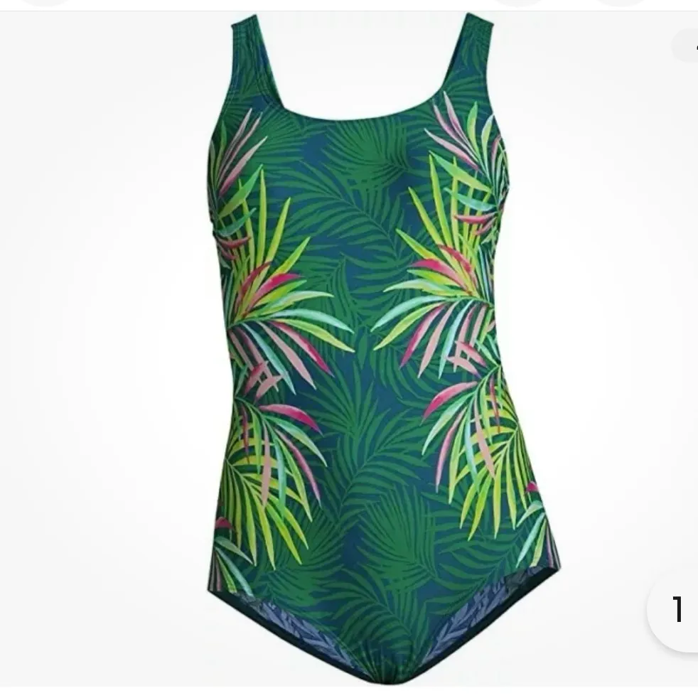 Lands End Blue Green Tropical‎ Palm Leaf One Piece Swimsuit Size 6 D - Image 4