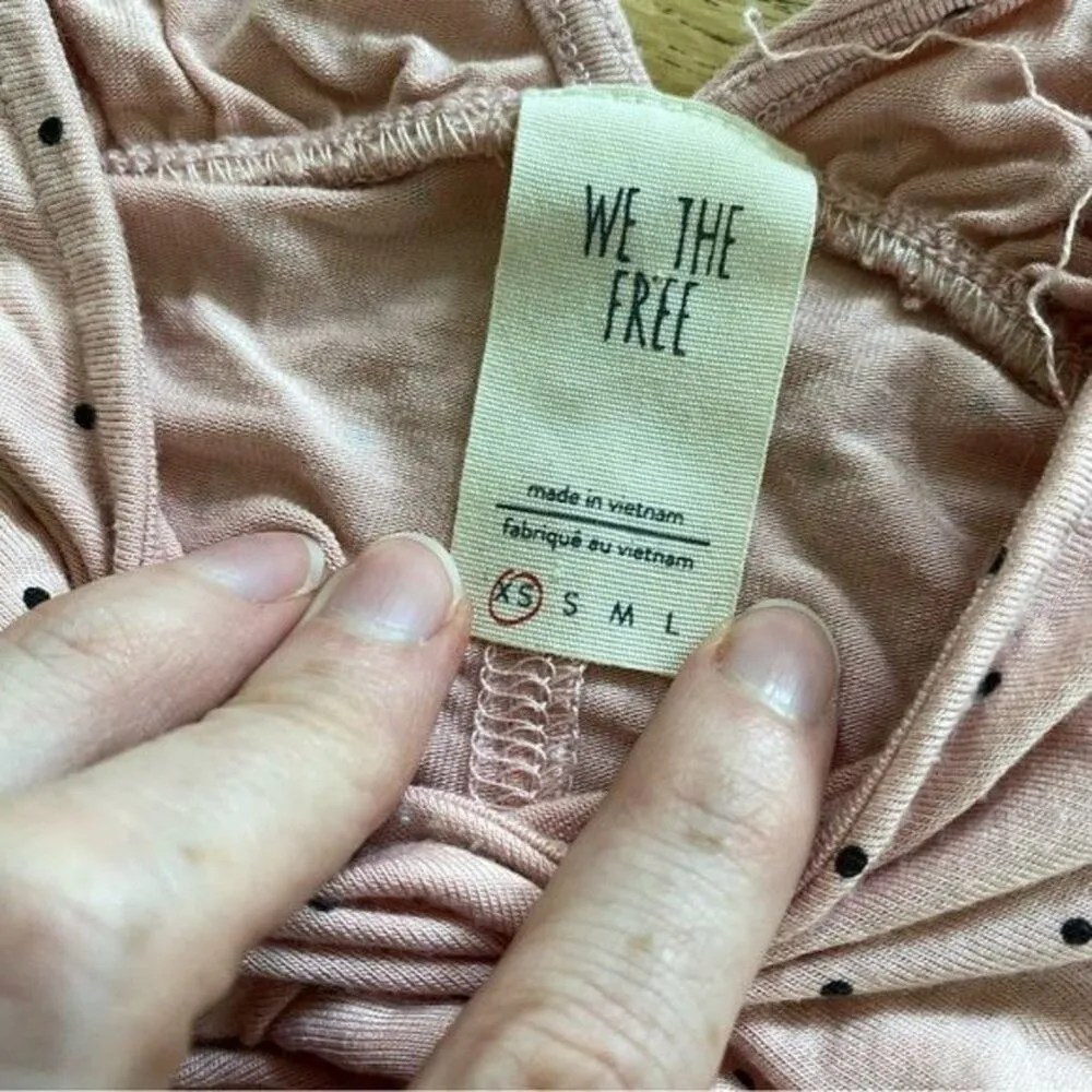 We The Free Ruched Front Bell Sleeve Top in Blush Pink Polka Dot - Image 2