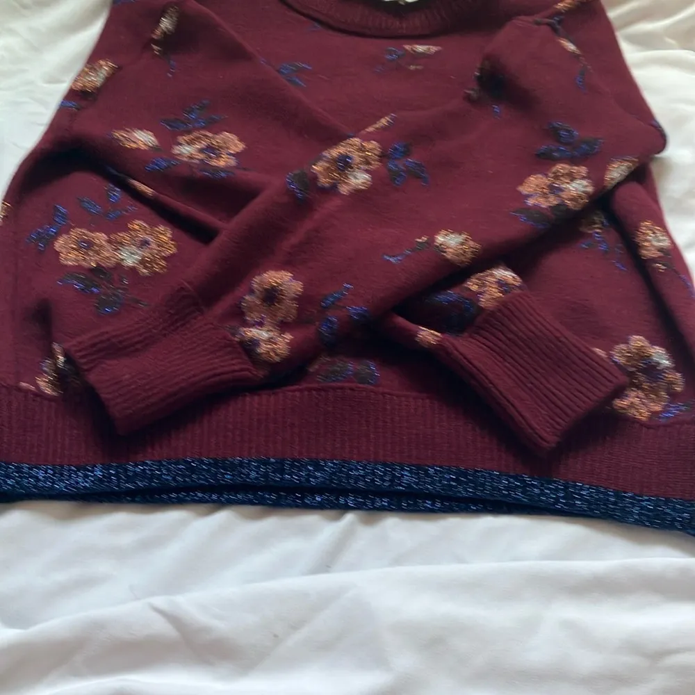 Coach: Burgundy Floral Jacquard Crewneck (66531)Sweater- Wool Blend- Metallic- S - Image 7