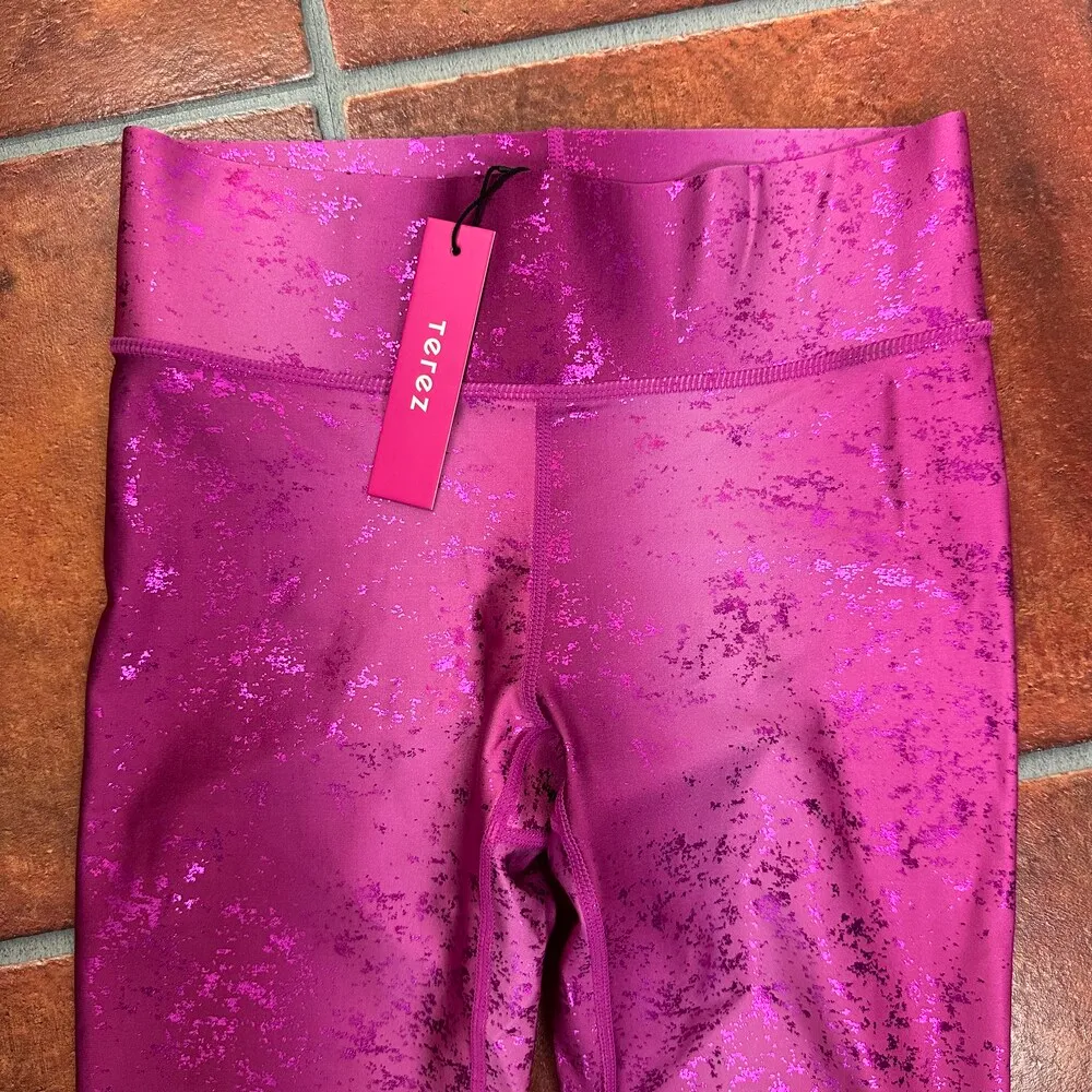 NWT Terez Metallic Pink High Waisted Stretchy Yoga Lounge Leggings Size XS - Image 2