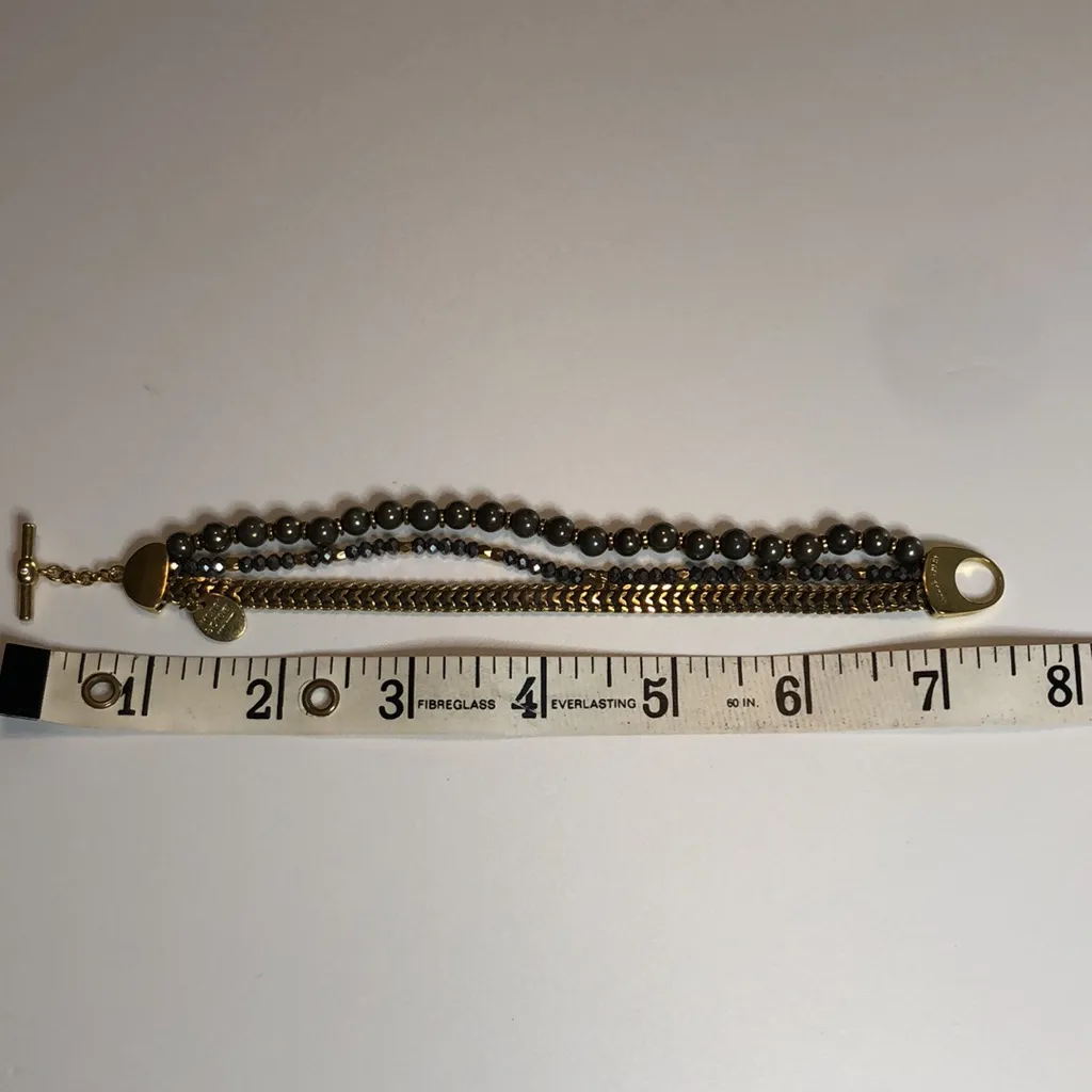 Henri Bendel St Tropez Multi Strand Mixed Metal Chain Beaded Bracelet gold tone - Image 9