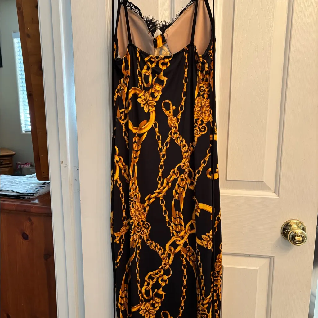 Black and Gold Chain Print Slip Dress L NWT Size L - Image 6