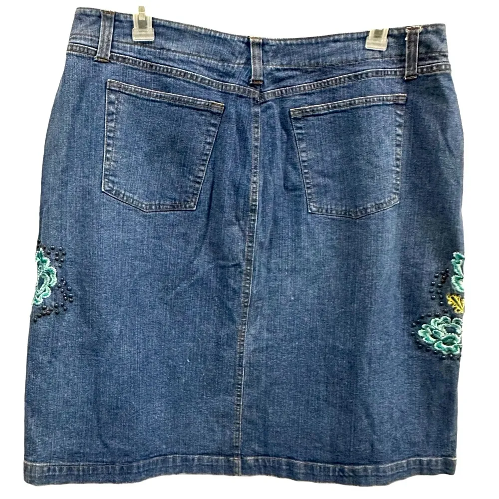 Very Veranesi Denim Embroidered and Studded 4 Pocket Blue Jean Skirt Womens 20W - Image 7