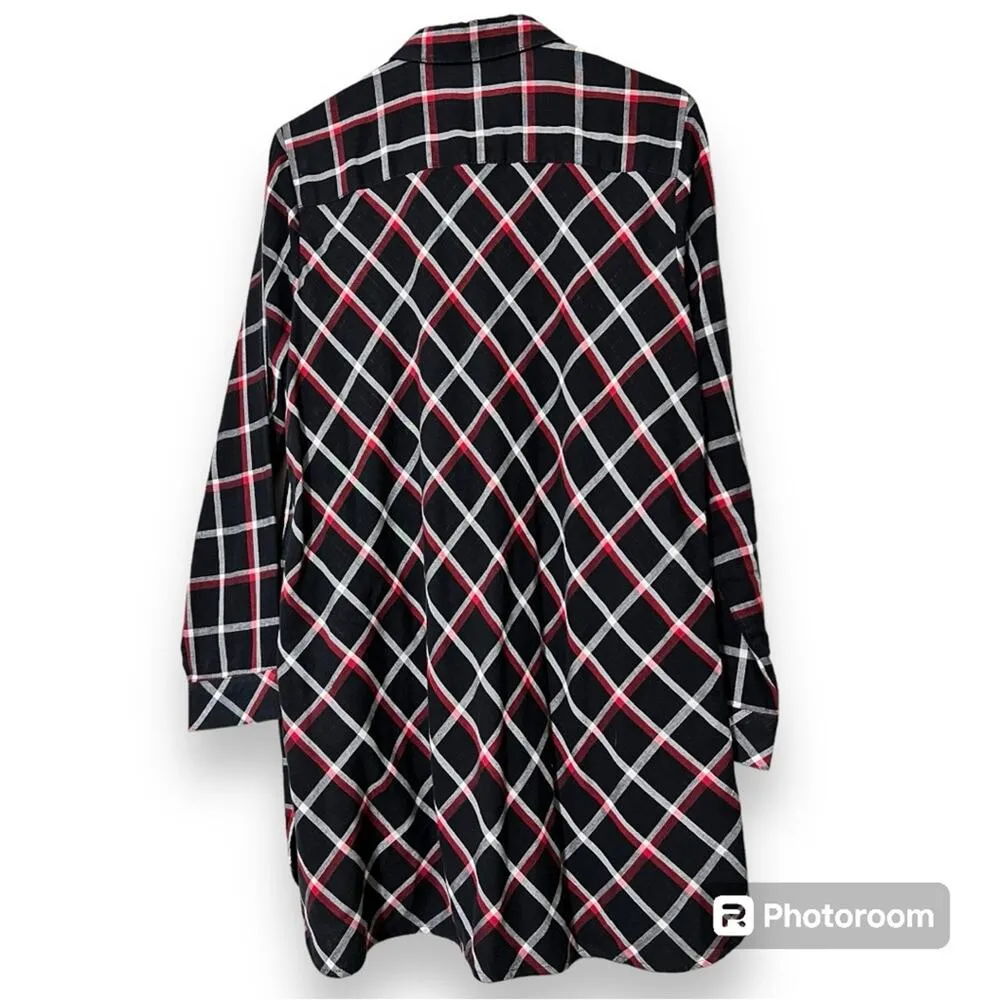 J. JILL women's size medium red black and white plaid shirt dress with pockets - Image 3