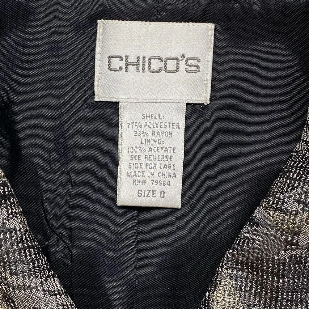 Chico's Jacket Womens 0(Small) Gray MultiColor Metallic Brocade Zip Front Blazer - Image 6
