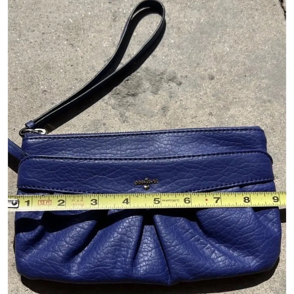 Juicy Couture Blue Faux Leather Pouch Wristlet Wallet Clutch Purse Black Lining - Image 5