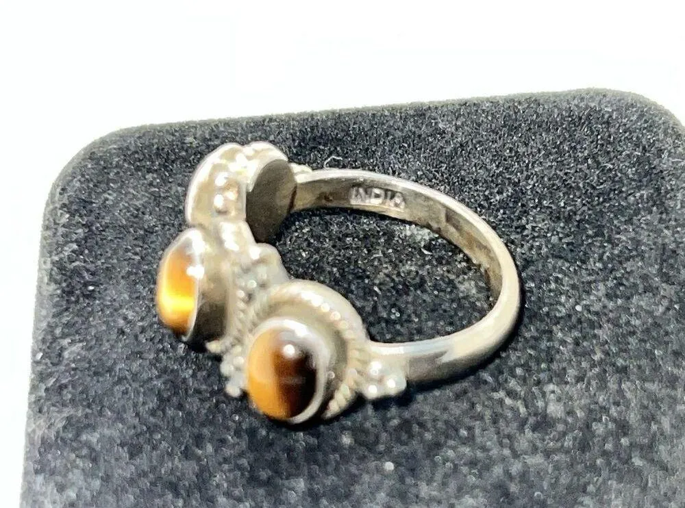 NIB Sterling Silver Three Stone Tiger's Eye Ring - Image 6
