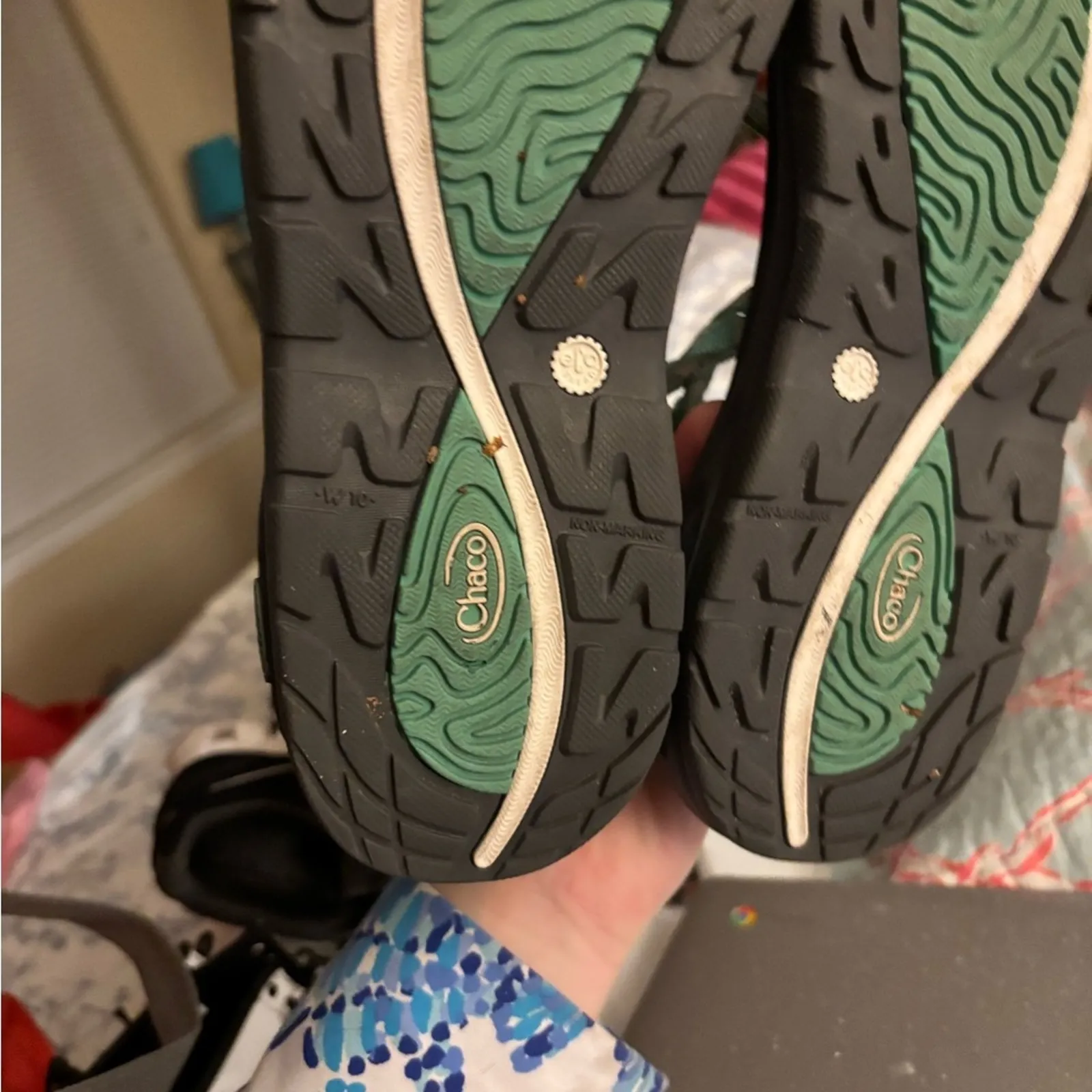 Chaco Sandals Womens Size 10 Active Strappy Green Geo Print Buckle Logo - Image 6