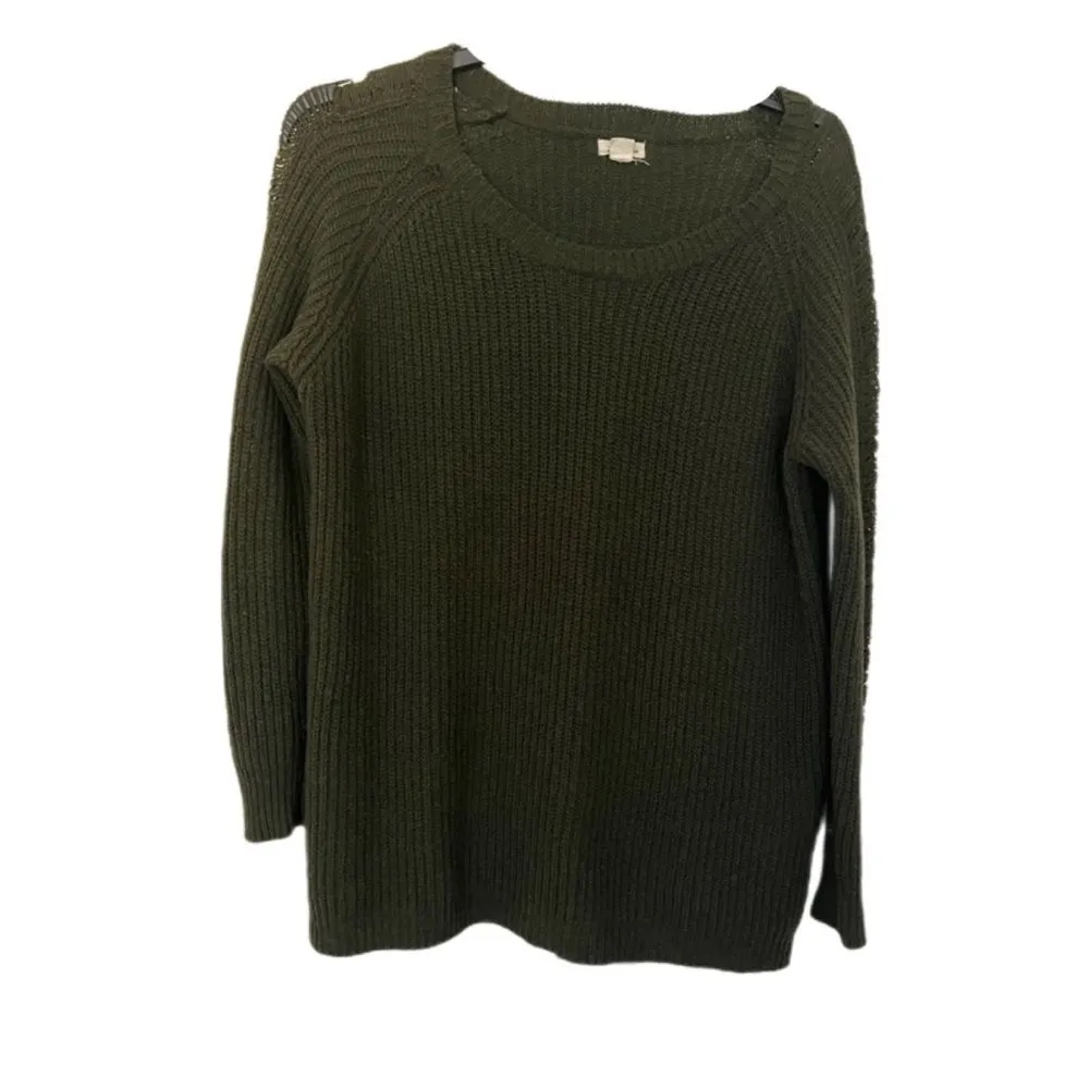 Love Riche cotton/wool blend distressed SLEEVE sweater SIZE S OLIVE GREEN - Image 2
