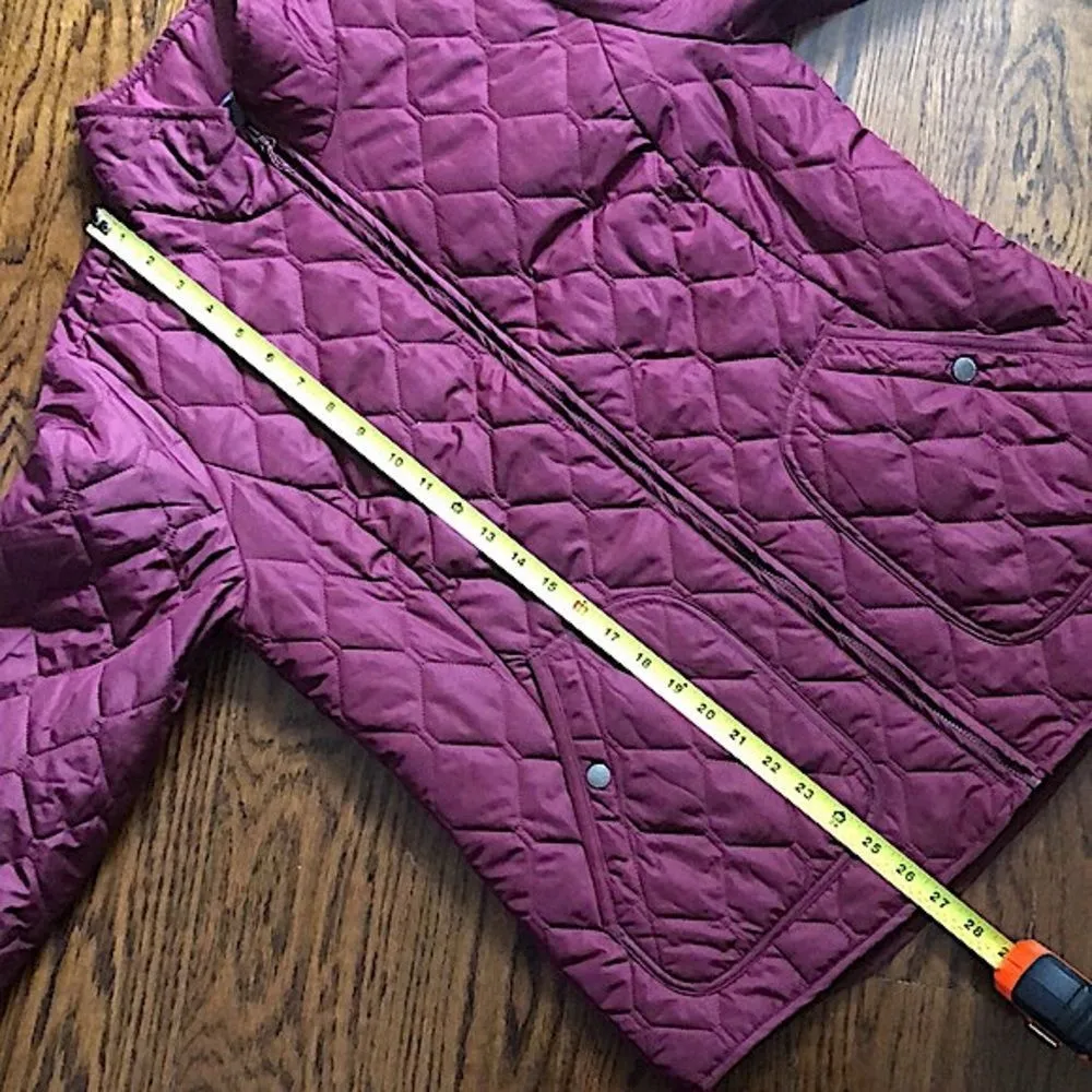 EDDIE BAUER Women’s Wine Burgundy Embroidered Diamond Pattern Quilted Coat Sz LG - Image 3