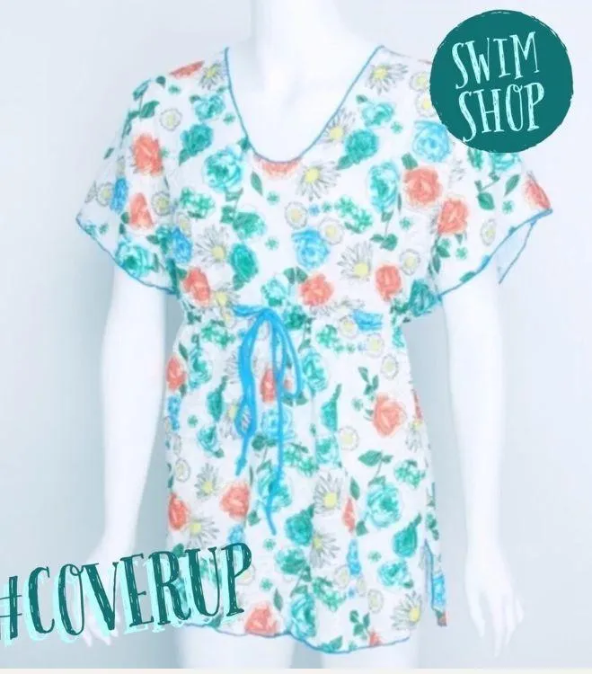 MM BOUTIQUE Gorgeous Floral Beach Swim Cover Up Size Small Blue - Image 3