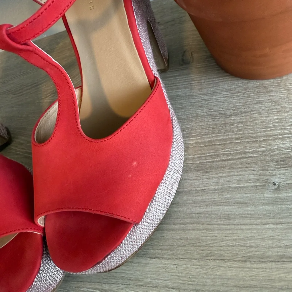 Anthropologie Glitz T-Strap Red Suede Platform Block Heels, 9.5 - Image 4
