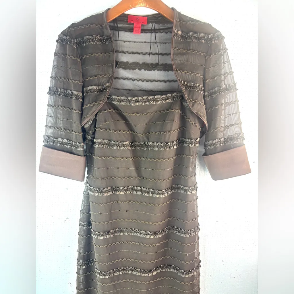 JS Collections 12 Beaded Dress and Jacket Ensemble in Deep Chestnut Brown - Image 2