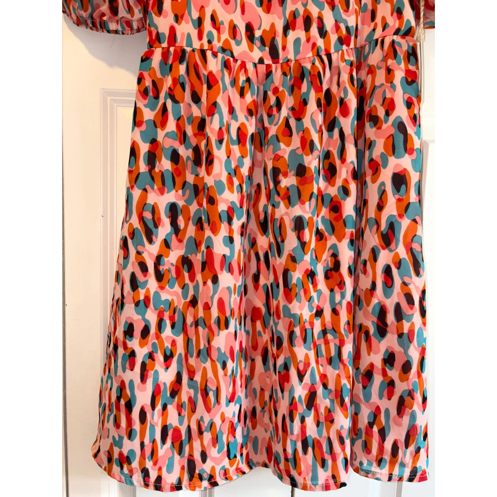 Jessica Simpson‎ Mini Dress Smocked Puff Sleeve Colorful Print Dress S - Image 3