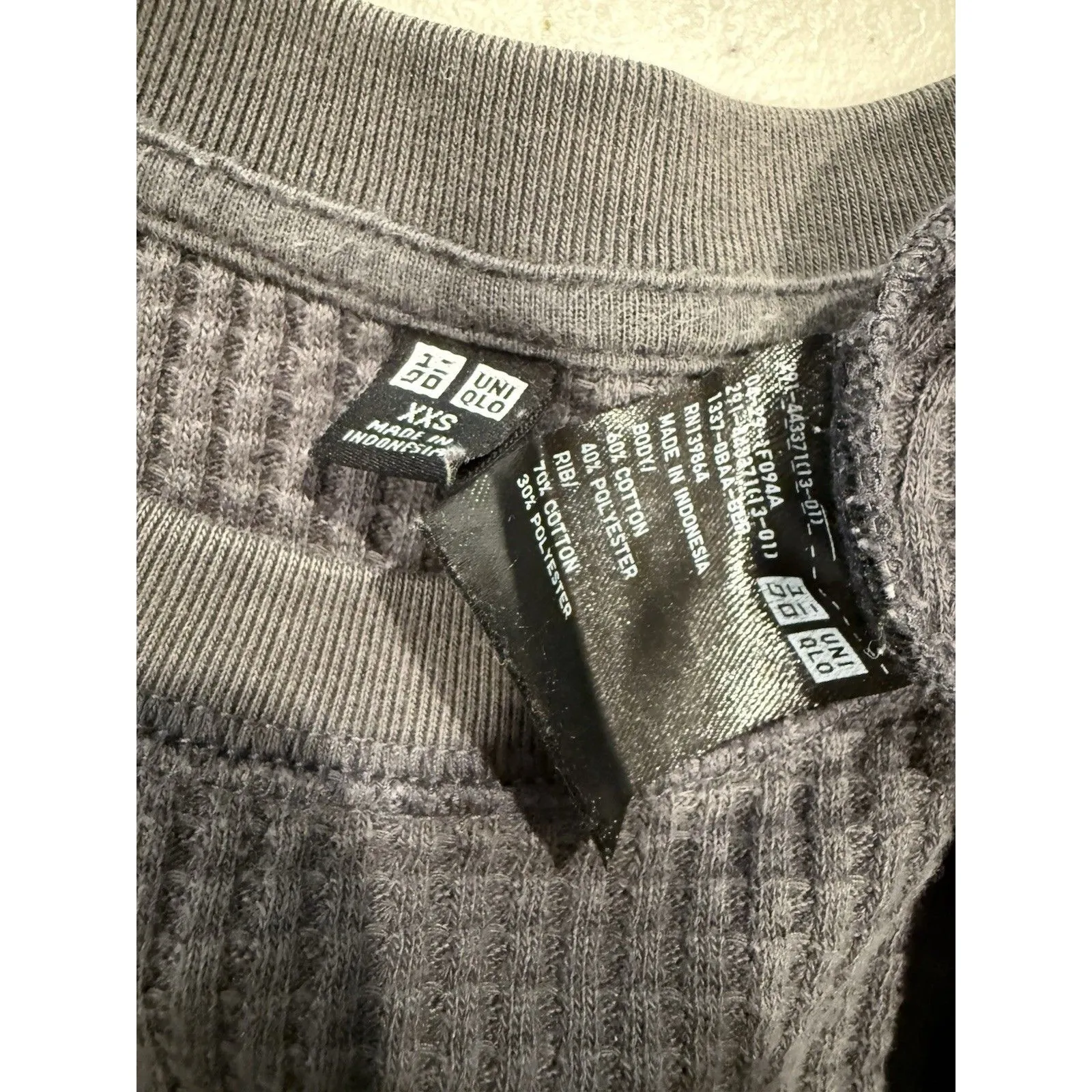 Uniqlo Waffle Knit Dress Womens Medium Grey Long Sleeve Minimalist Lagen Cottage - Image 3