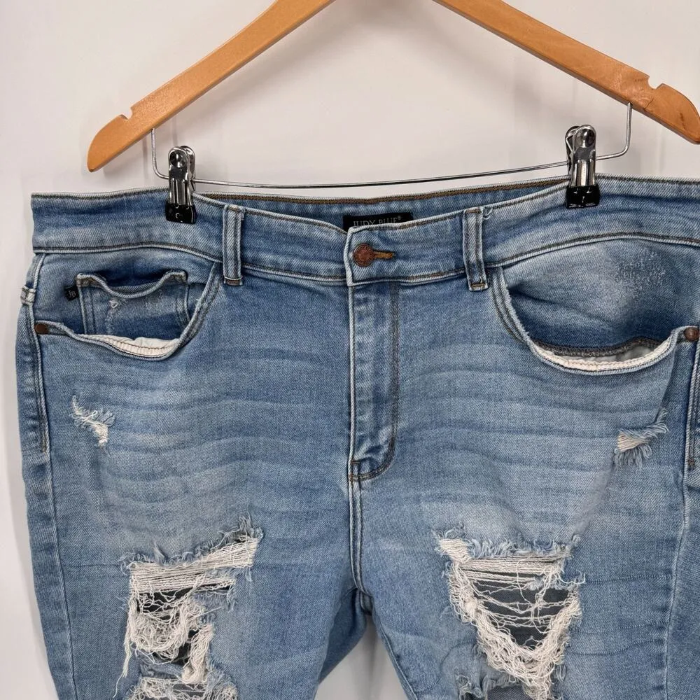 Judy Blue Boyfriend Fit Jean Shorts Womens Plus 20W Blue Cotton Blend Distressed - Image 2
