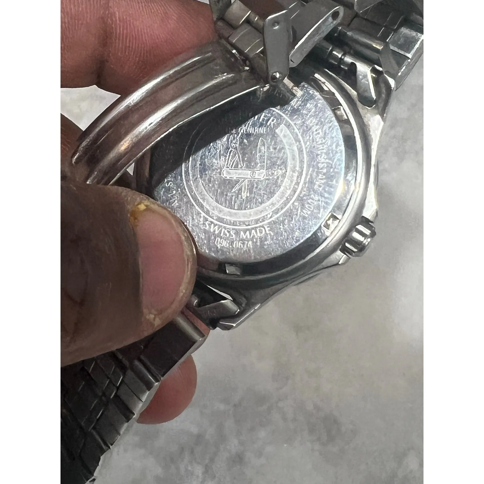 Wenger Swiss Military Watch 200M Diver Day Date Black Dial Stainless Steel Silver - Image 4