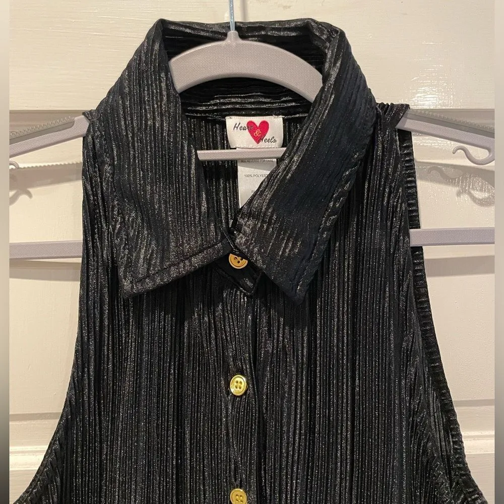 Heart & Heels Sleeveless Pleated Collared Jumpsuit‎ Metallic Black Size Large - Image 2