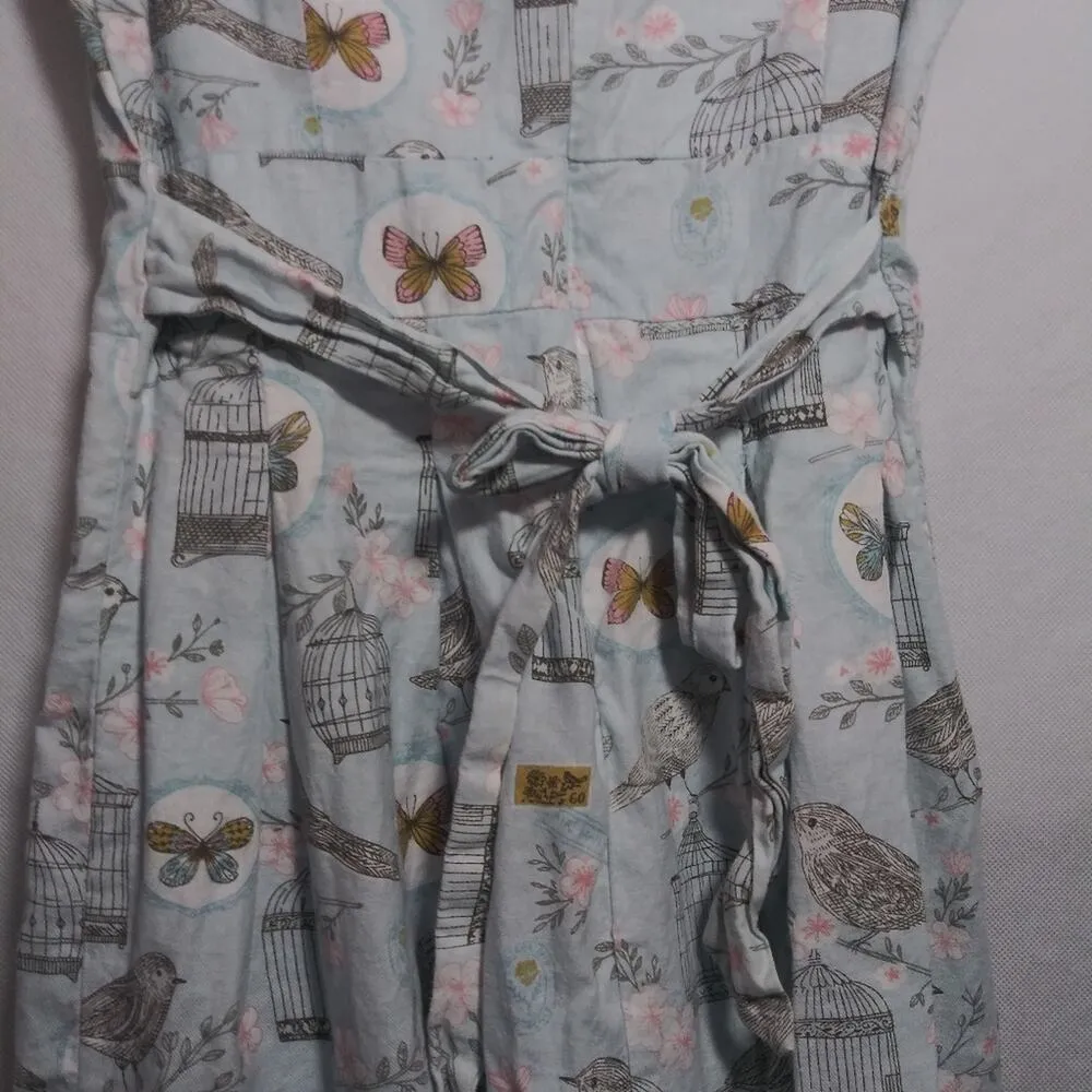 SM Wardrobe Womens Dress Pleated Skirt Tie Waist Lined Bird Cage Blue Size Small - Image 7