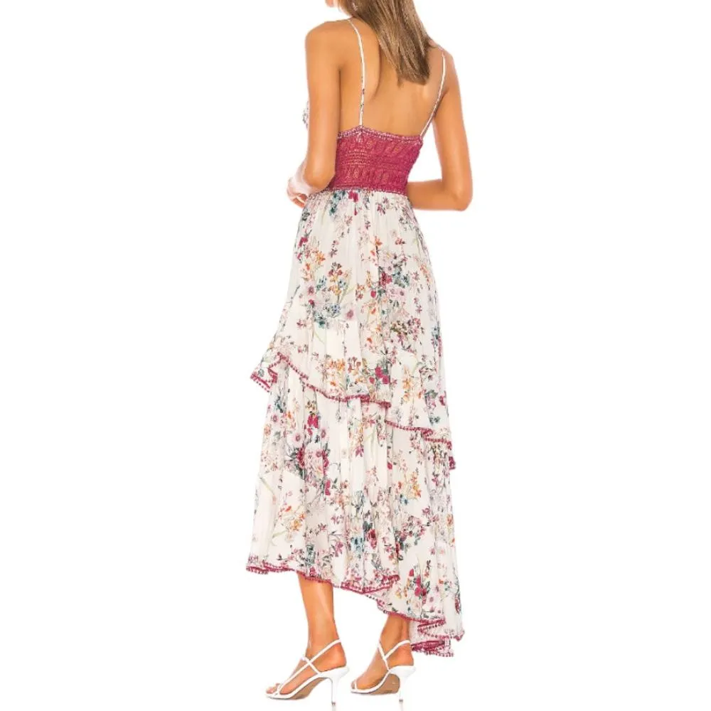 Charo Ruiz NEW Noa Crocheted Lace Floral Cotton Voile Asymmetrical Dress Large White - Image 2