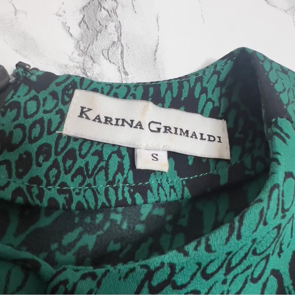 Karina Grimaldi Jackie Verde Pillar mini dress snakeskin green black Sz S - Image 5