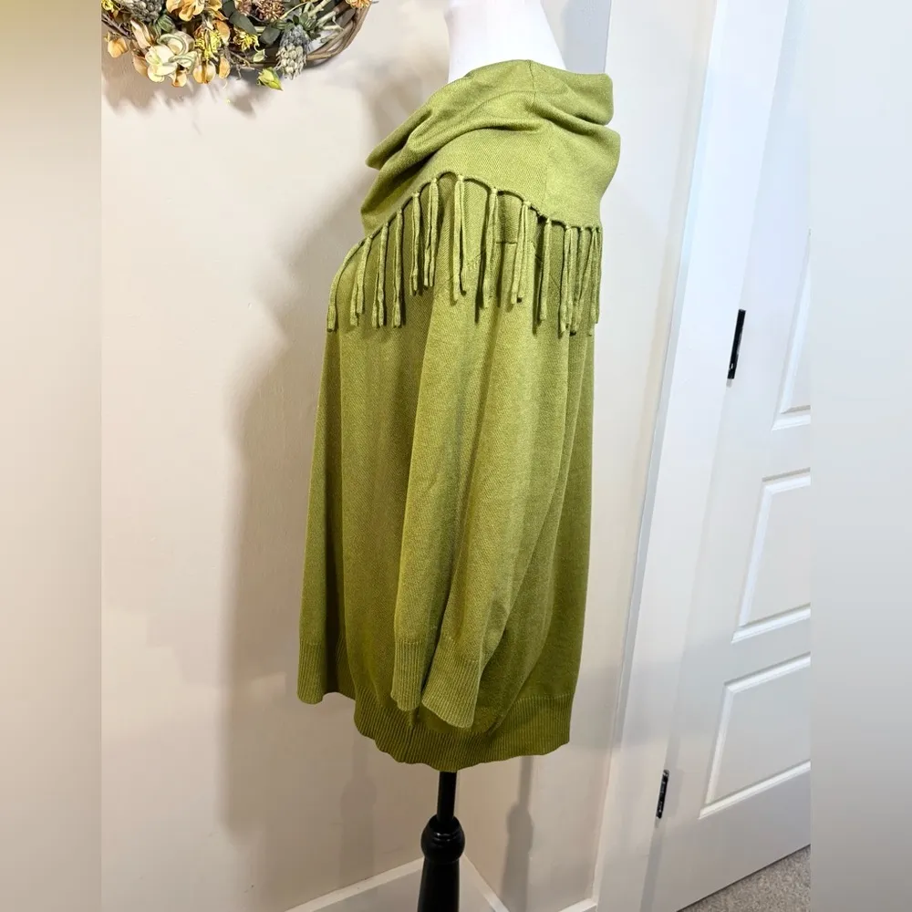 NWOT NOTATIONS Olive Green Fringe Cowl Neck Elbow Sleeve Sweater Womens 1X💚 - Image 6