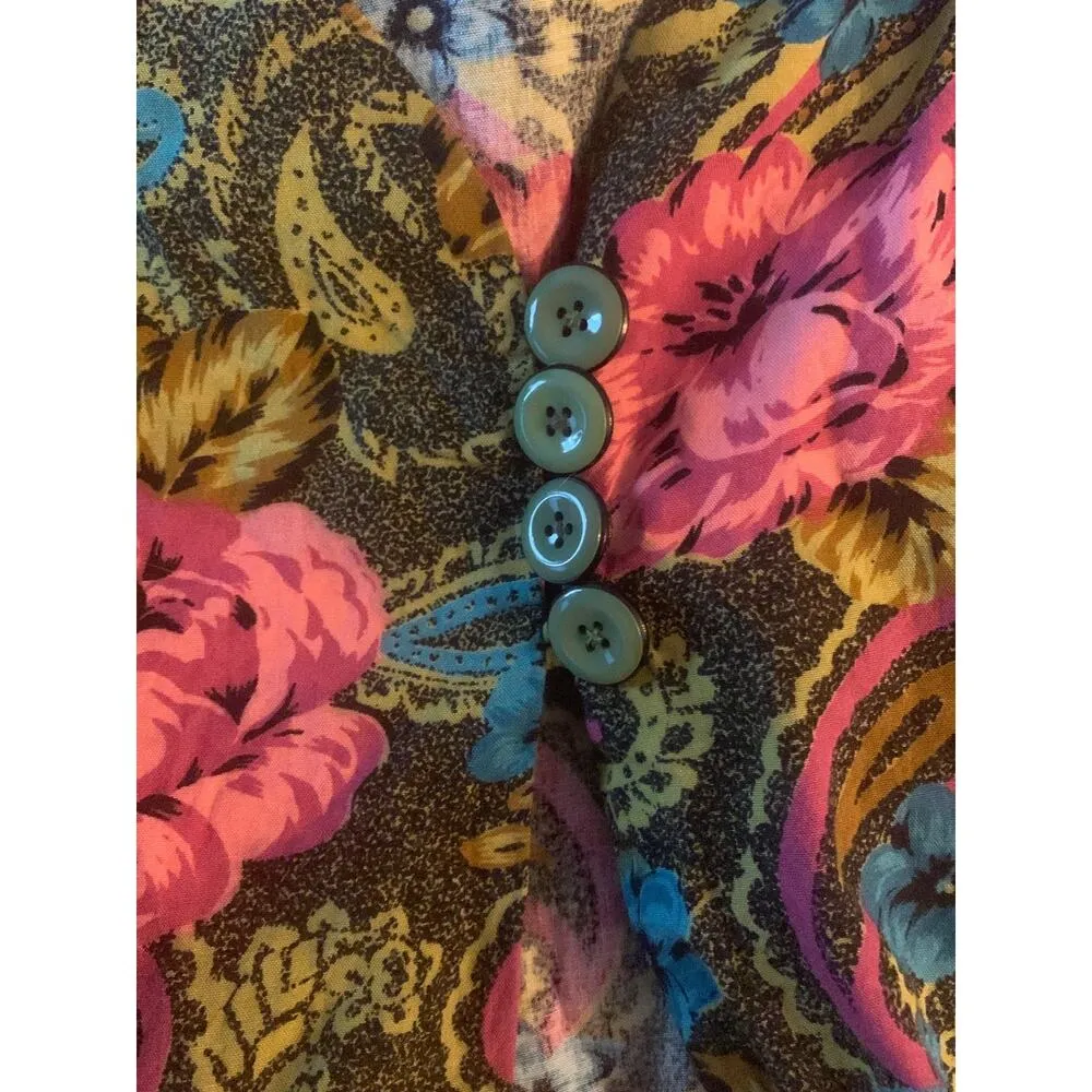 Vintage womens medium looks collection floral open front cardigan belly shirt Green - Image 4