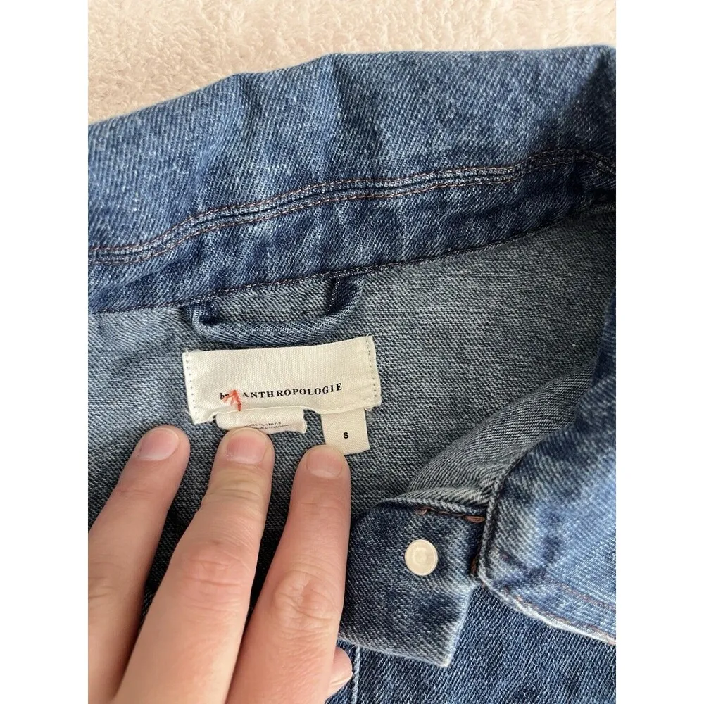 By Anthropologie Crochet Sleeve Denim Jacket Size Small Trucker 70's Boho Funky - Image 3