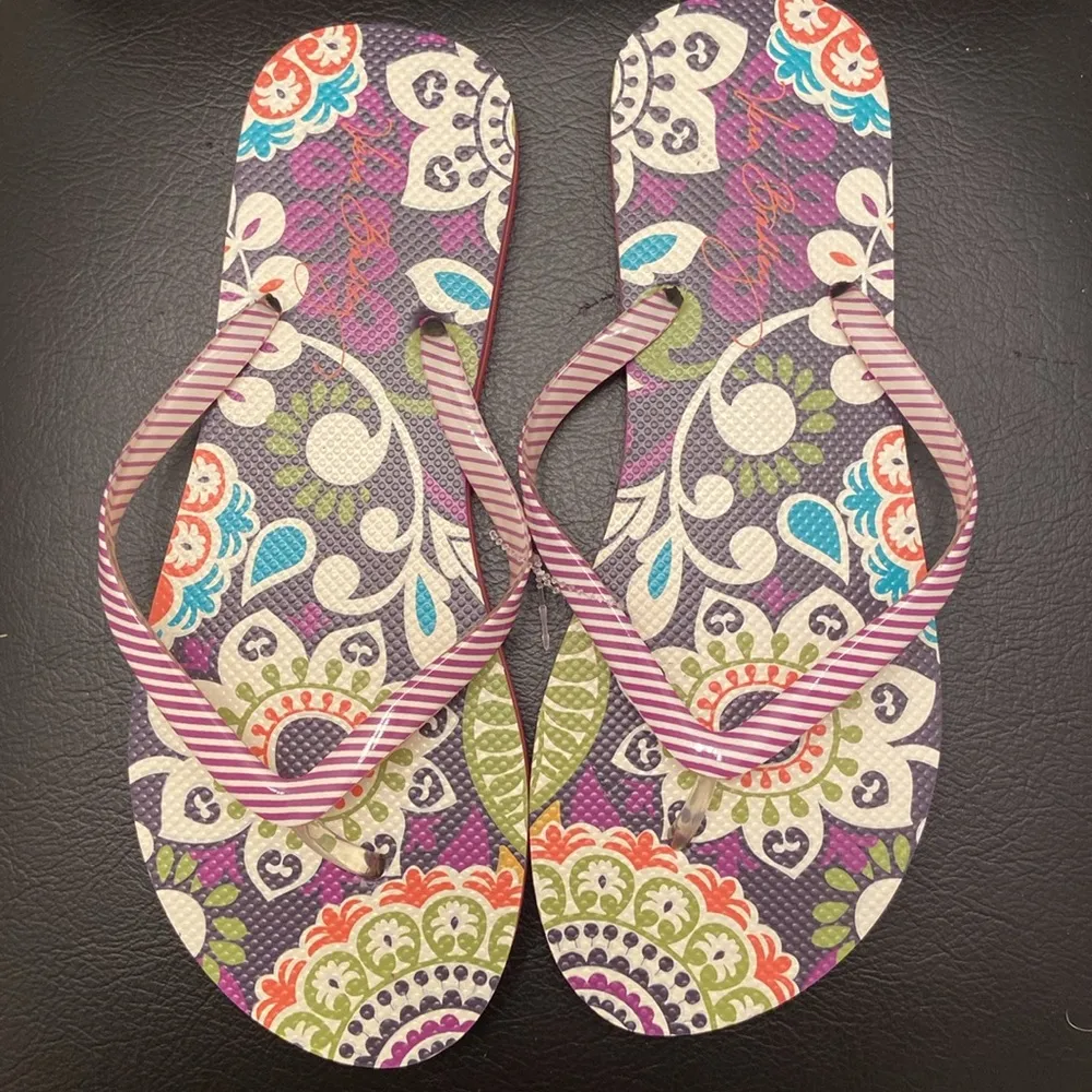 Vera Bradley Flip Flops Plum Crazy Womens Size L 9-10‎ Multicolor Retired Thongs - Image 2