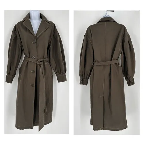 ASOS DESIGN Women's balloon sleeve khaki Green‎ trench coat Size 0 XS - Image 4