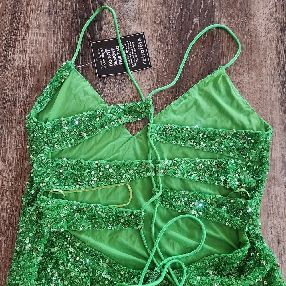 Retrofete Astrid Sequin Dress in Kelly Green Size Large NWT Mini Sleeveless - Image 7