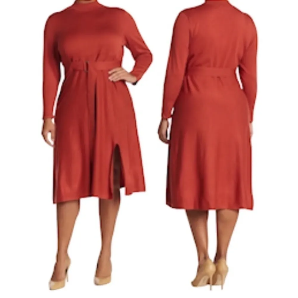 Blue Orchid Belted Mock Neck Midi Dress Rust Orange Plus Size 2XL New with tags! - Image 2