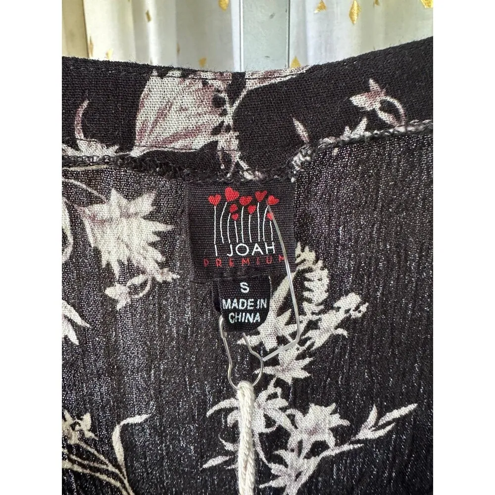 I Joah Premium NWT Semi Sheer Light Crinkle Floral Baby Doll Sun Dress S Black - Image 6