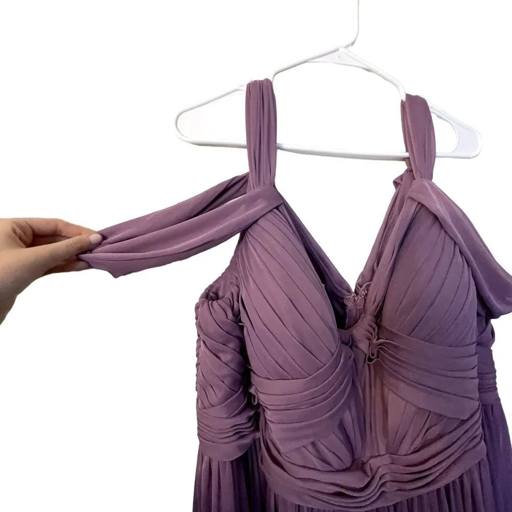 Azazie Calla A24 purple ruched formal vneck off the shoulder classic prom dress - Image 5